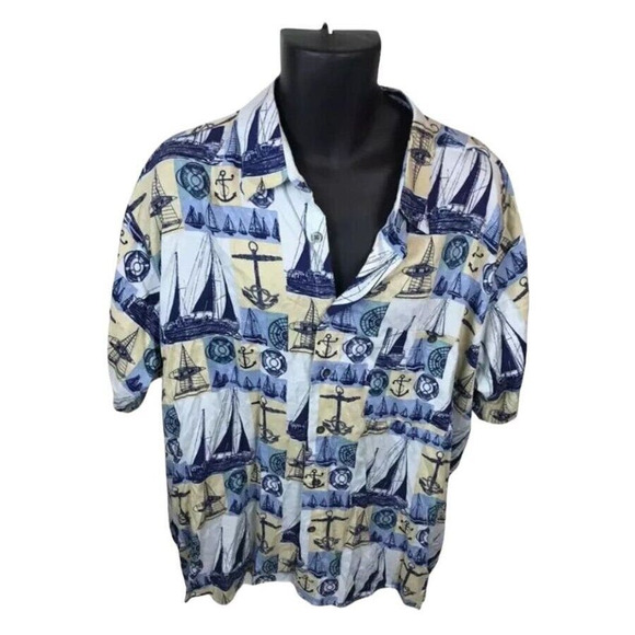 Munsingwear Mens Hawaiian Button Up Shirt Short Sleeve Blue Size XXL Set of 2 - Picture 8 of 12